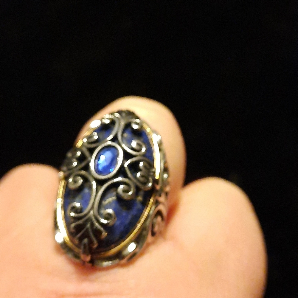 SALE.  Lapis Lazuli, Austrian Crystal Ring